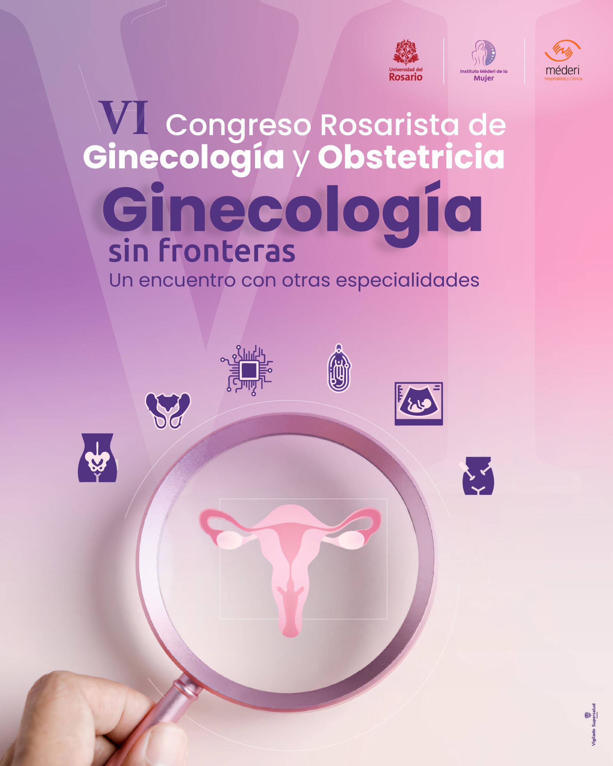 Banner del VI Congreso Rosarista de Ginecología y Obstetricia "Ginecología sin fronteras" en la Red Hospitalaria Méderi de Alta Complejidad.